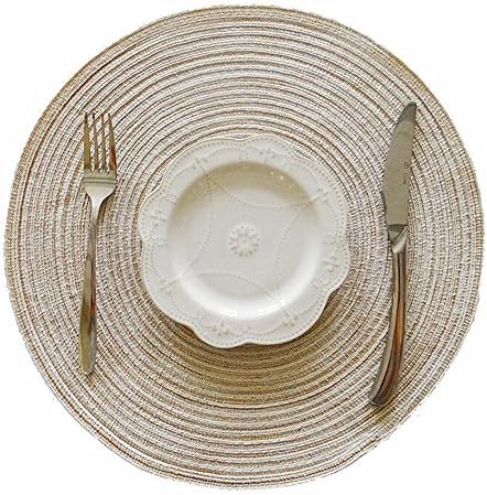 LEVINIS Beige Placemats, 14-Inch Round Placemat Braided Woven