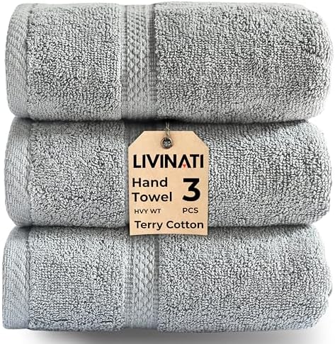 Gray 100% Cotton Bath Hand Towels for Bathroom - Thick Luxury Soft