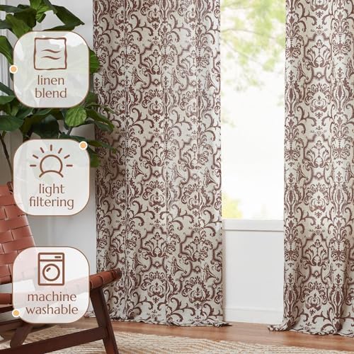 jinchan Brown Linen Curtains Light Flitering Grommet 96 Inch 2 Panels