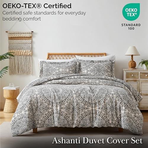 3PC Queen/Full Paisley Duvet Cover Set Reversible 98x98 Zipper Ashanti
