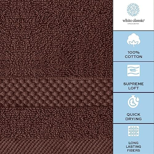 White Classic 12 Luxury Brown Washcloths 13 x 13 and 4 Luxury Bath