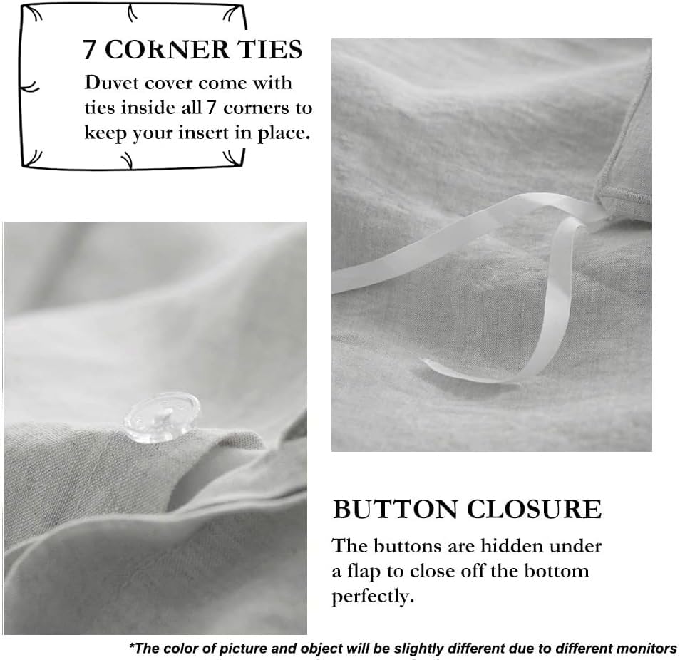 Simple&Opulence 100% French Flax Linen Duvet Cover Set with Embroidery
