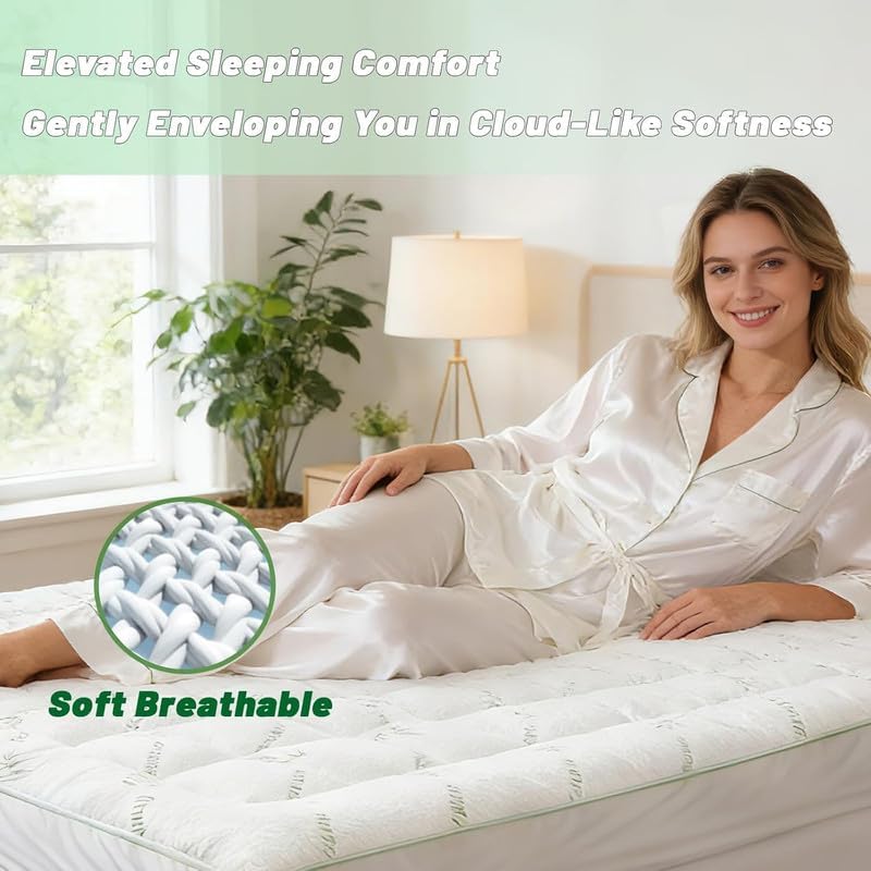 Bamboo Mattress Topper, Westmonth Mattress Pad, Cooling Thick