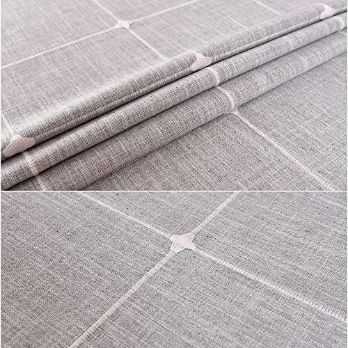 Plaid Farmhouse Gray Oval Tablecloth Cotton Linen Heavy Weight
