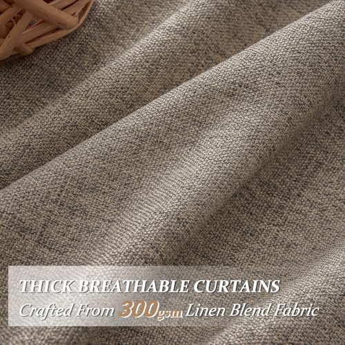 Dark Flax Tan Linen Pleated Curtains 96 Inches Long, Rustic Country