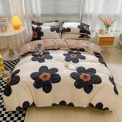 Houseri Black Sunflower Comforter Set King Beige White 3D Floral