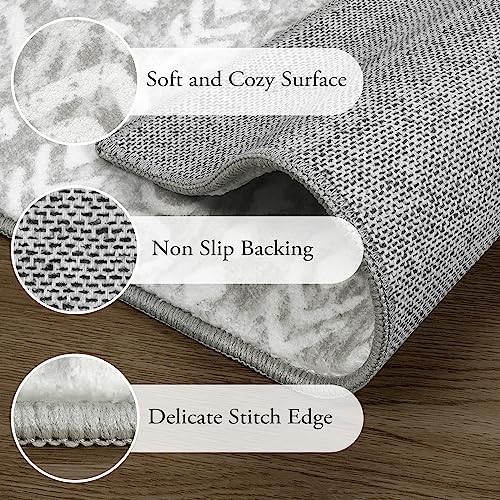 Lahome Farmhouse Grey Hallway Runner Rug, Low-Pile Washable 2x6