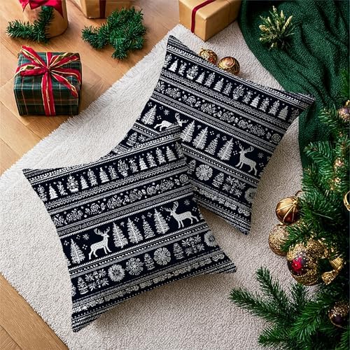 Deer Throw Pillow Covers Set of 2, Winter Rustic Trees Flowers Winter