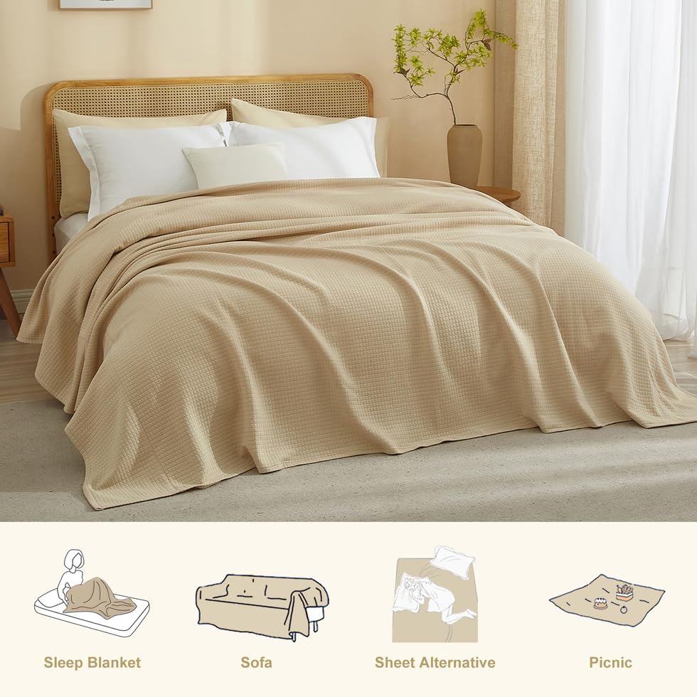 AMWAN Cozy Queen Blankets Khaki for Couch Cotton Blend Jersey Knit Bed