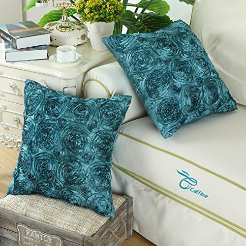 CaliTime Decorative Couch Throw Pillow Covers 18 X 18 Inches Teal
