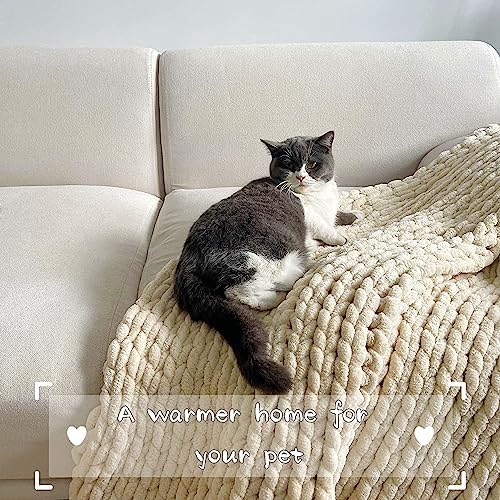 Maetoow Tighter Version Chenille Chunky Knit Blanket Throw,50×60,Beige
