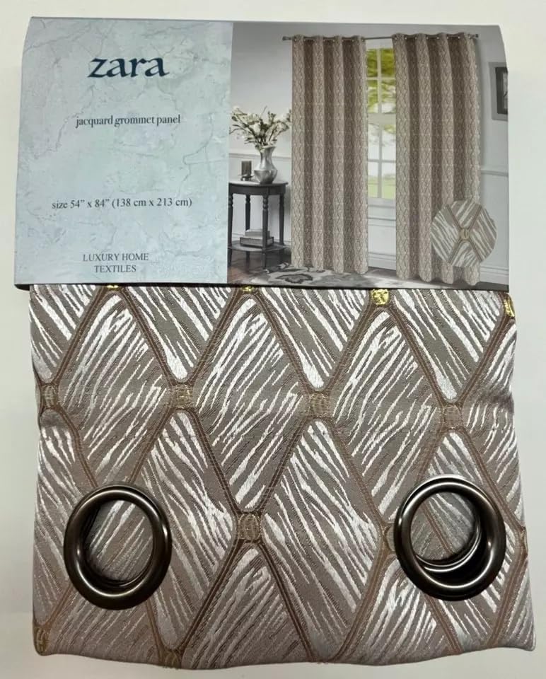 Set of 2 Zara Jacquard Curtain Panels With Grommets (Taupe, 84" Long)