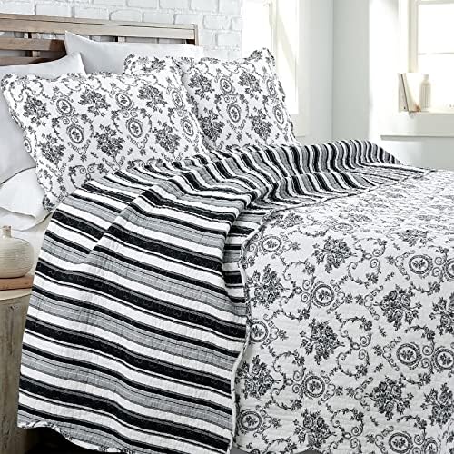Cozy Line Home Fashions French Medallion Black White Grey Rose Flower