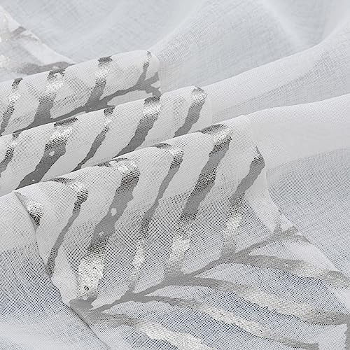 L.Z.E White Sheer Curtains 63 Inch Length 2 Panels Set, Elegant Silver