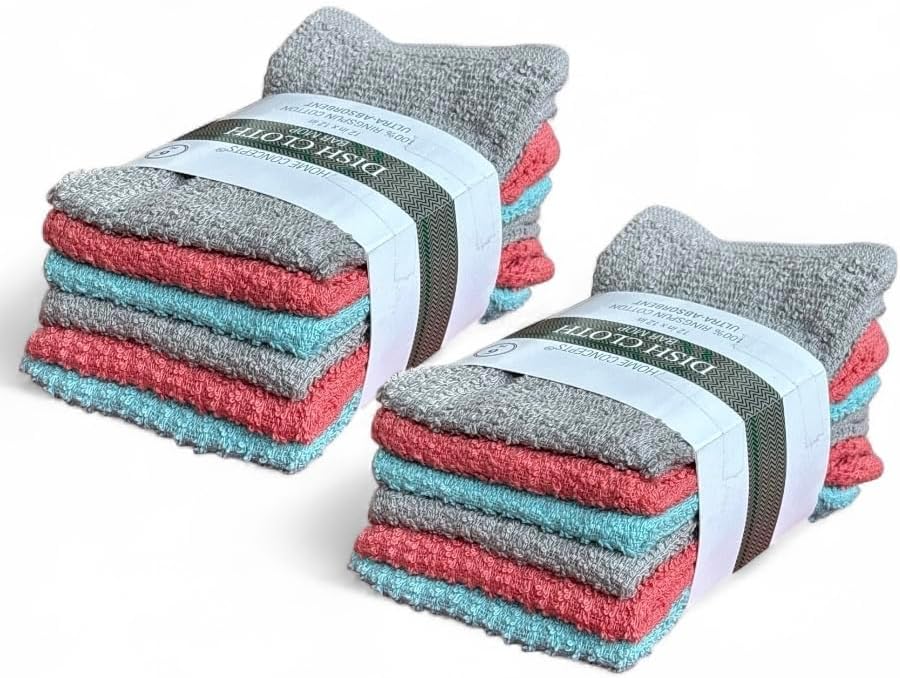 12-Pack, 100% Cotton Ribbed Bar Mops Dish Cloths, Dish Towels, Super