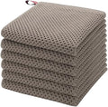 PiccoCasa 100% Cotton Dish Cloths Rags, Waffle Weave 6 Pcs 13x13 Brown
