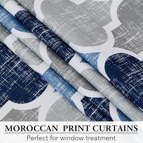 Beauoop Moroccan 100% Blackout Curtains Bedroom Blue Grey 50x96 2