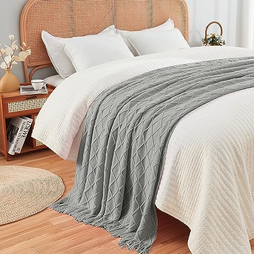 inhand Light Grey Knitted Throw Blanket for Couch and Bed, 60"x80"