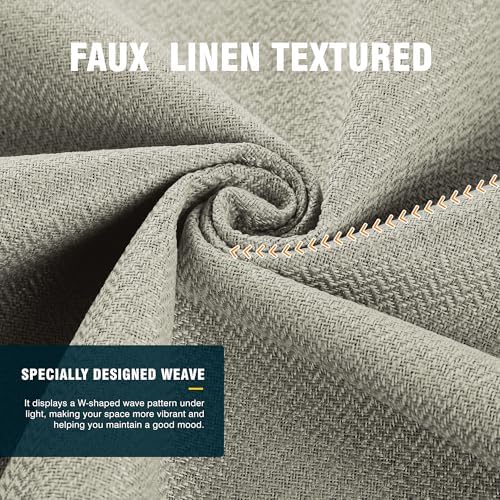 2 Panels 100% Blackout Linen-Textured Thick Grommet Curtains