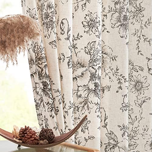jinchan Floral Linen Curtains 120 Long for Living Room 2 Panels