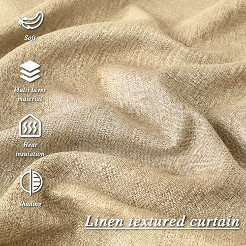Melodiux Beige Linen Textured Room Darkening Curtains for Bedroom