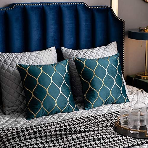 DEZENE 20x20 Inch Gold Velvet Throw Pillow Covers: 2 Pack Square
