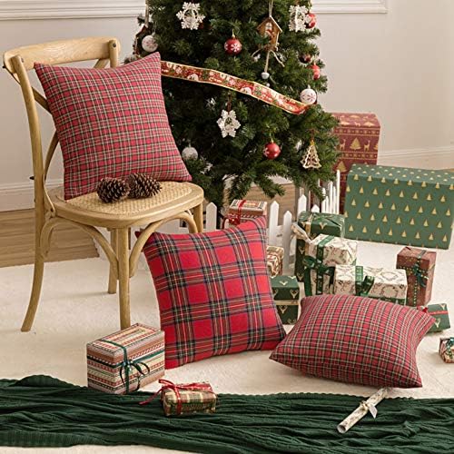 AQOTHES Christmas Plaid Decorative Throw Pillow Covers Red 20x20