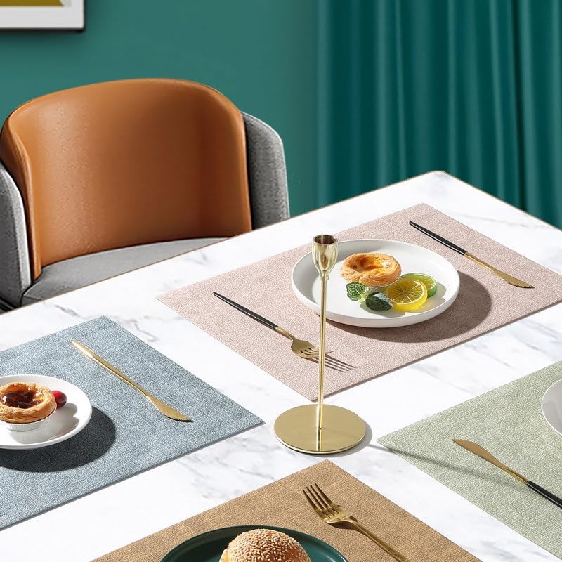 Place Mats Set of 4, Light Gray Leather Table Mats, Washable
