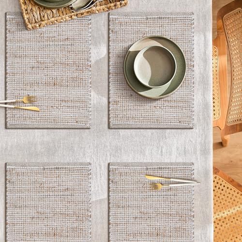 Cotton/Jute Placemats Set of 4-13x19 Inch - Natural-Ivory