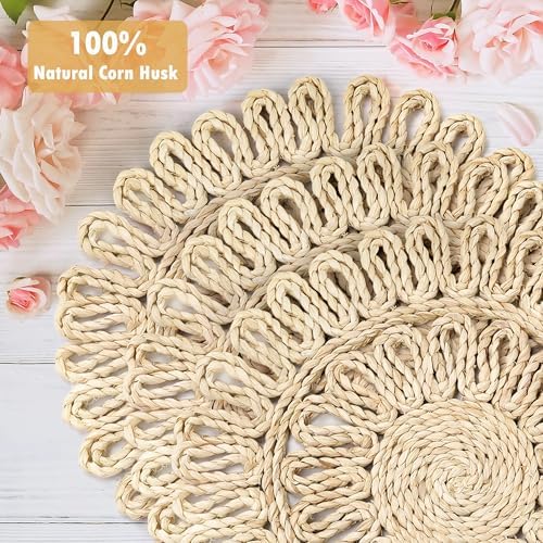 fanquare 11.8-Inch Round Corn Husk Placemats Set of 4, Farmhouse Boho