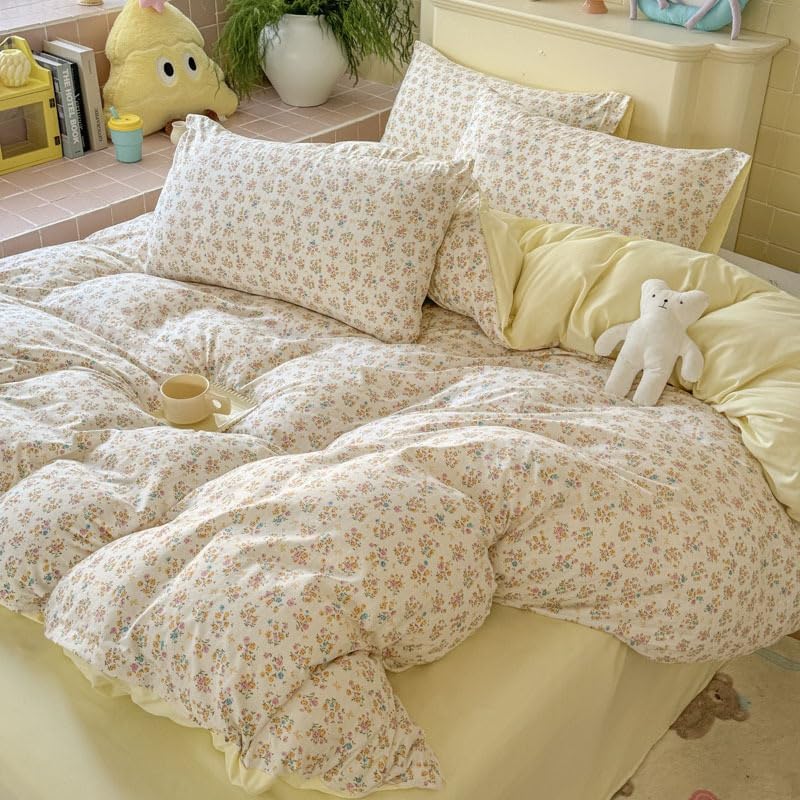Queen Size Duvet Cover Set, Floral Knitted Cotton Bedding Comforter