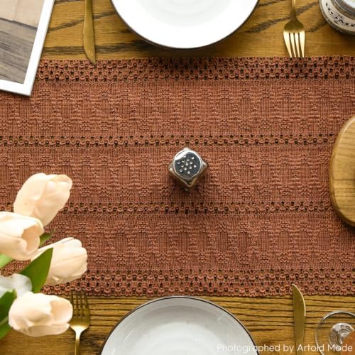 Artoid Mode Caramel Woven Farmhouse Hollow Table Runner 12x120 Inch