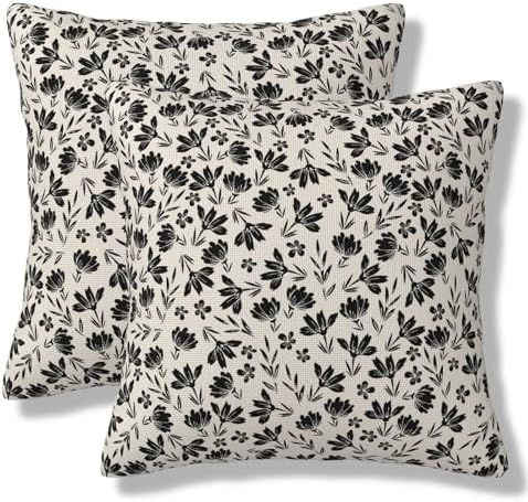 Black Cream Floral Throw Pillow Covers Vintage Rustic Old Style Square