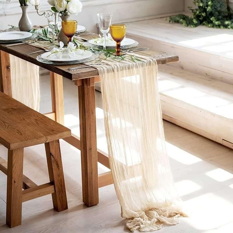 Beige Cheesecloth Table Runner 35x120 Inches Ivory Gauze Rustic Boho