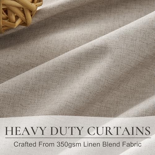 Grey Flax Extra Long Curtains 120 inch Length 2 Panels Set, Hook