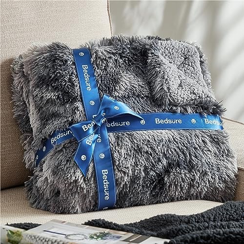 Bedsure Faux Fur Fluffy Sherpa Throw Blanket Couch Twin Grey 60"x80"