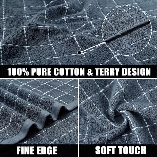Mordimy Cotton Terry Checkered Kitchen Towels, 13"x 28", 6 Pack, Grey