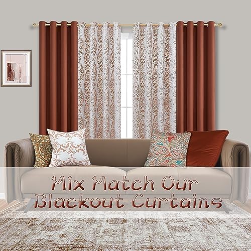 Mrs.Naturall Rusty Orange Curtains 63 Inch Length for Bedroom 2 Panels