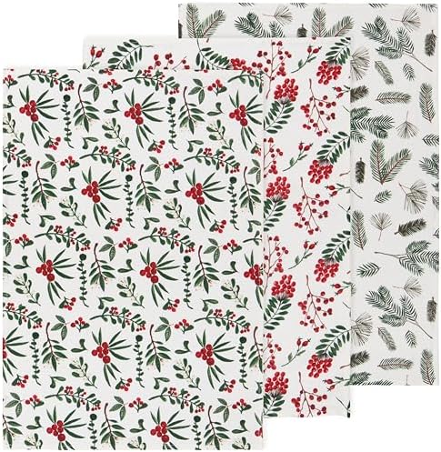 Now Designs Winterberry Baker's Floursack Christmas Dishtowels Set of