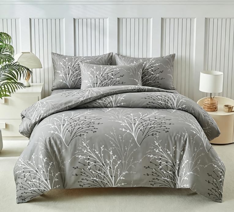 Simple Botanical Duvet Cover Set, Soothing Branch Pattern Comforter