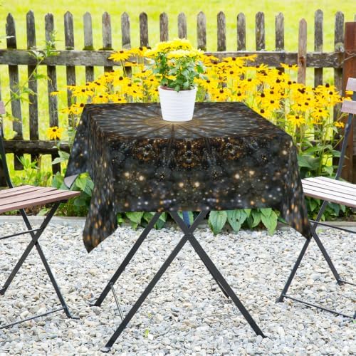 Gold Gray Mandala Pattern Square Tablecloth 52 x 52 Inch