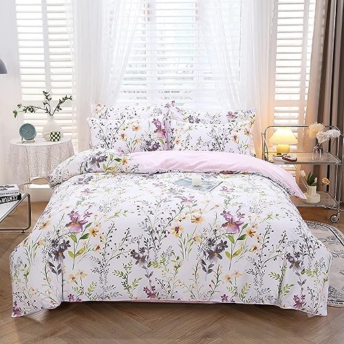 URBONUR 100% Cotton Floral Duvet Cover Set Queen Size 3-Pieces