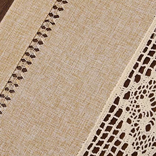 Grelucgo Home Country Farmhouse Rustic Beige Hemstitched Table Runner