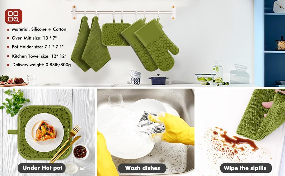 KEGOUU Oven Mitts and Pot Holders 6pcs Set, Kitchen Oven Glove High