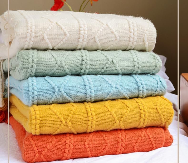 Knit Throw Blanket for Couch Home Decorative Bed Blankets with Tassel