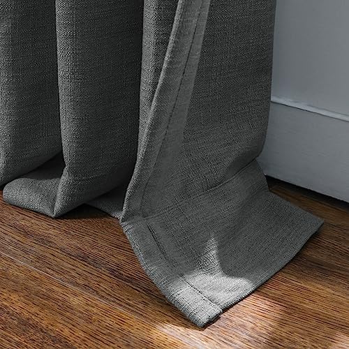 Drapifytex 84”Wx84”L Carbon Grey Living Room Linen Curtain, Pinch