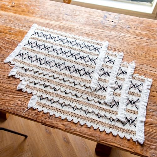 Rectangular Table Placemats Set of 4, Cotton Linen Table Mat Heat