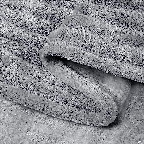 BEDELITE 3D Ribbed Jacquard Grey Fleece Twin Blanket for Bed, 60x80