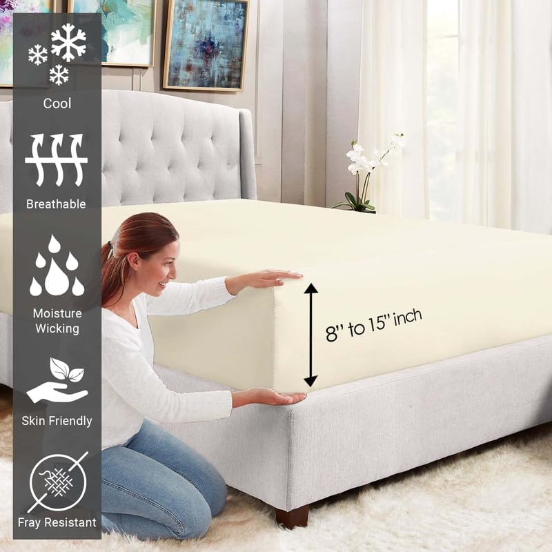 Pizuna Twin XL Cotton Fitted Sheet 400 Thread Count New Ivory