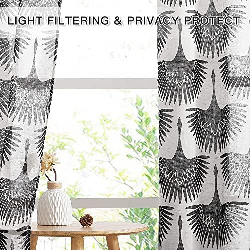 KGORGE Sheer Curtains Geometric Pattern - Natural Linen Curtains Soft